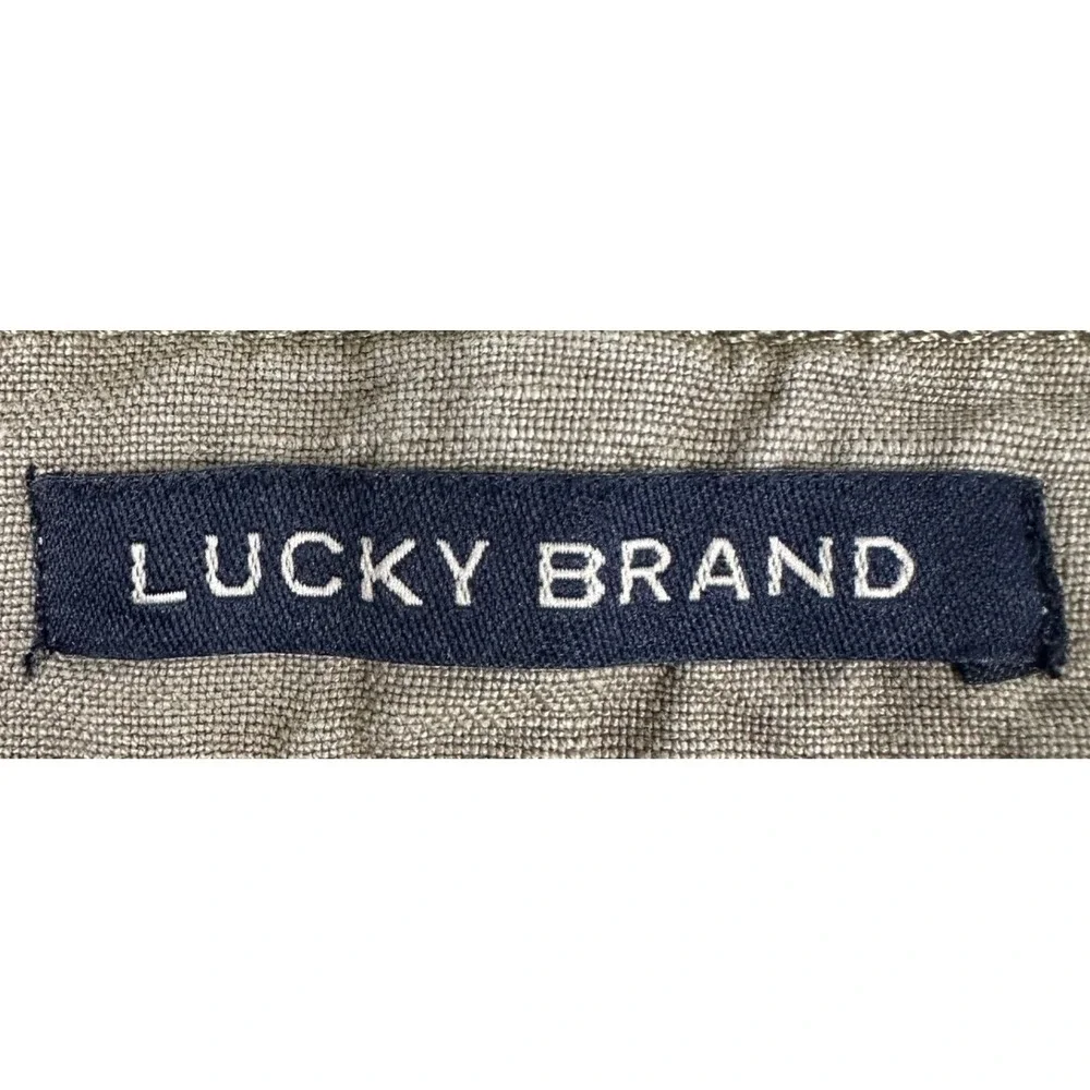Lucky Brand Linen Blend Shorts Mens 40 Olive Green Khakis Chino Flat Front Logo